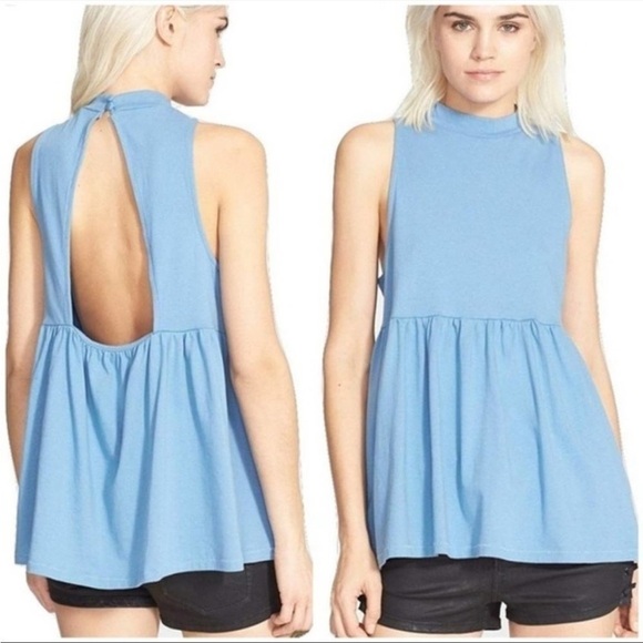 Free People Retro Mock Neck Tank, Blue, Size M - Picture 1 of 7